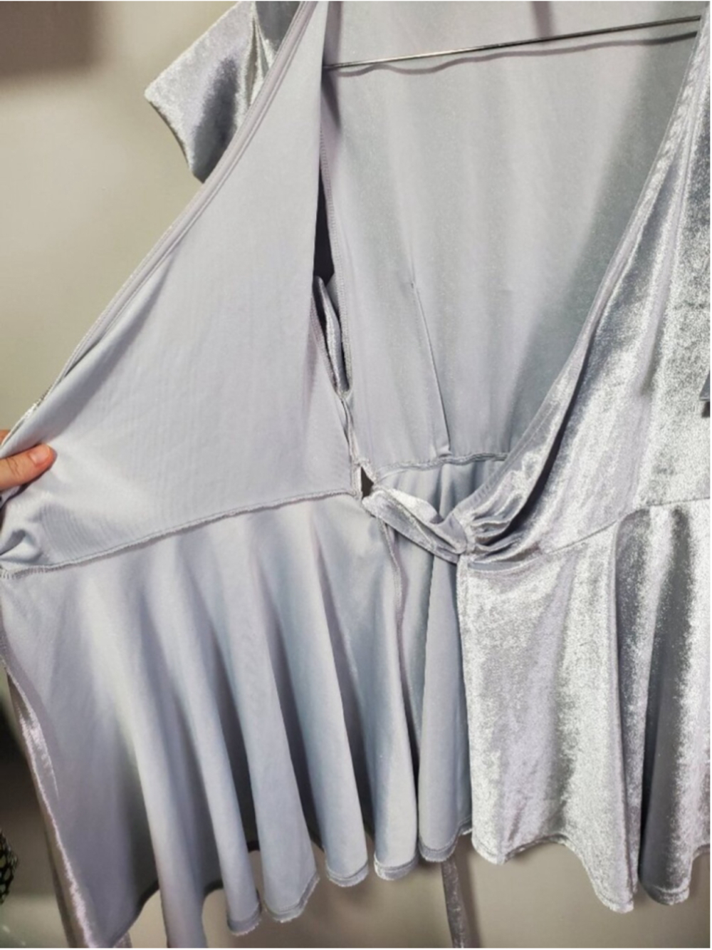 LUCY IN THE SKY Velvet Wrap Mini Dress Silver XS Flutter Sleeve Going Out Micro - Picture 8 of 13